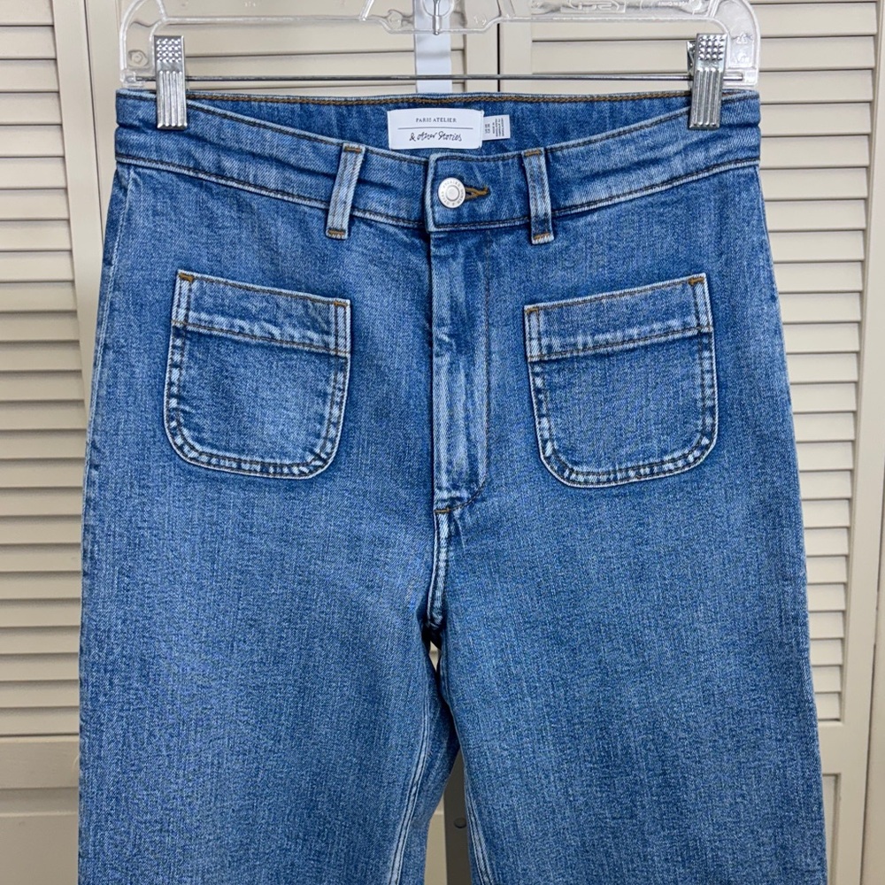 & Other Stories Blue Wide Leg Patch Front Pockets Jeans Size 28 - Picture 2 of 8